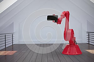 Composite image of composite image of red robot with smart phone 3d