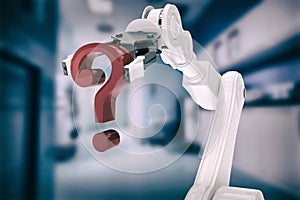 Composite image of composite image of robotic arm holding question mark 3d