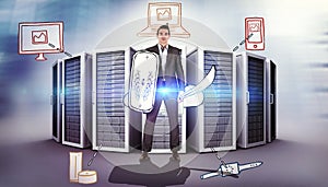 Composite image of corporate warrior