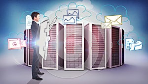 Composite image of corporate warrior