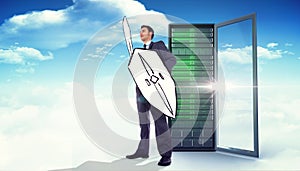 Composite image of corporate warrior