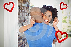 Composite image of couple and hearts 3d