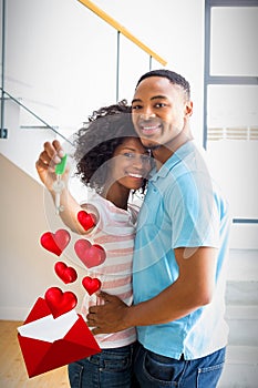Composite image of couple and love letter 3d