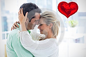 Composite image of couple and valentines hearts 3d