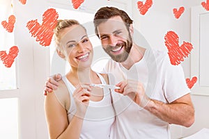 Composite image of couple and valentines hearts 3d