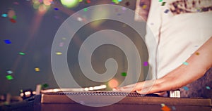 Composite image of cropped image of female hand on record