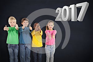 Composite image of cute kids showing thumbs up