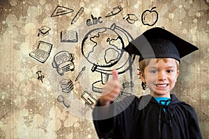 Composite image of cute pupil in graduation robe