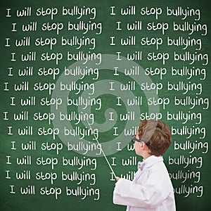 Composite image of cute pupil in lab coat