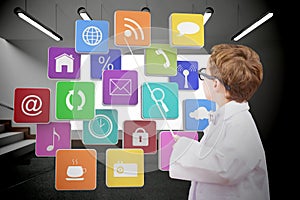 Composite image of cute pupil in lab coat