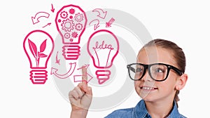 Composite image of cute pupil pointing