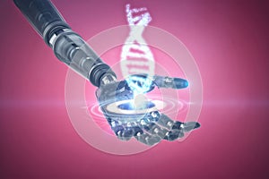 Composite image of cyborg hand against white screen