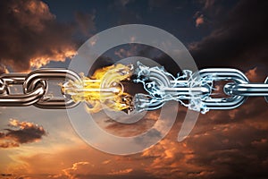 Composite image of 3d image of broken silver metal chain