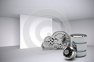 Composite image of database server icon with combination lock and cloud