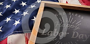 Composite image of digital composite image of happy labor day and god bless america text