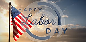 Composite image of digital composite image of happy labor day text with blue outline