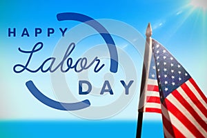 Composite image of digital composite image of happy labor day text with blue outline