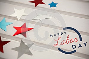 Composite image of digital composite image of happy labor day text with blue outline