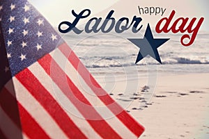 Composite image of digital composite image of happy labor day text with star shape