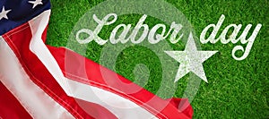 Composite image of digital composite image of happy labor day text with star shape