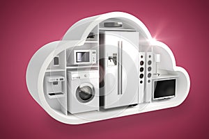 Composite image of digital composite image of home appliances in cloud 3d