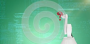 Composite image of digital composite image of robotic arm holding question mark 3d