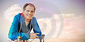 Composite image of digital composite of senior man with his bike