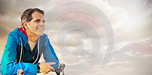 Composite image of digital composite of senior man with his bike