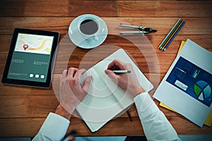 Composite image of digital image of red pointer on navigation map