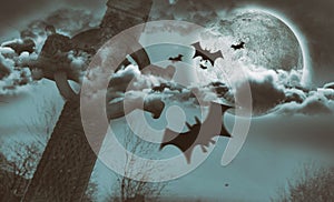 Composite image of digital image of silhouette bat