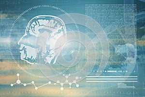 Composite image of digitally image of dna helix and brain interface