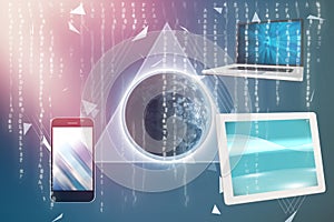 Composite image of digitally generated image of binary coding 3D