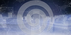 Composite image of digitally generated image of cityscape 3d