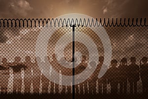 Composite image of digitally generated image of fence with spiral barbed wire