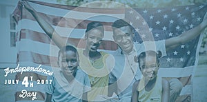 Composite image of digitally generated image of happy 4th of july message