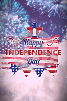 Composite image of digitally generated image of happy independence day text with decoration