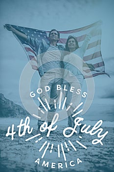 Composite image of digitally generated image of happy 4th of july message