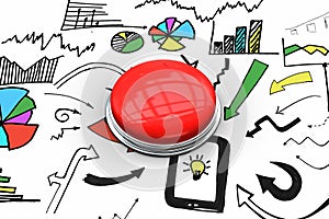 Composite image of digitally generated red push button