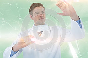 Composite image of doctor pretending to be doing experiment 3d