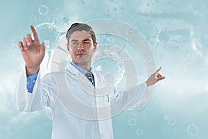 Composite image of doctor touching transparent interface 3d