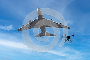 Composite image of drone entering an airliners airspace.