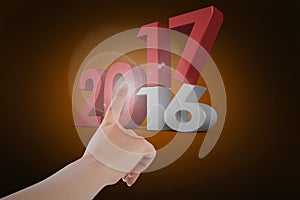 Composite image of female hand pointing