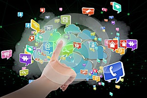 Composite image of female hand pointing 3d