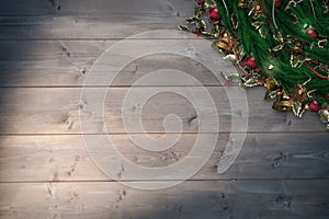 Composite image of festive christmas wreath with decorations