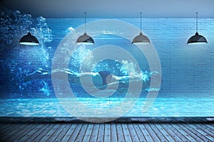 Composite image of fit swimmer training by himself