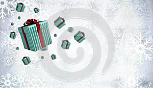 Composite image of flying christmas presents