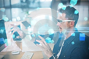 Composite image of futuristic screen with quaders