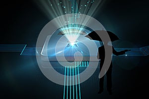 Composite image of glowing lock on black background