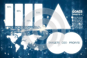 Composite image of graphic image of business presentation with charts and map