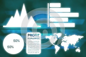 Composite image of graphic image of business presentation with charts and map